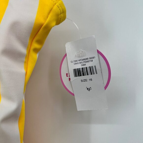 Justice Girls Yellow One Piece Swim Suit Size 16 New With Tags Striped Ruffled - Picture 4 of 8